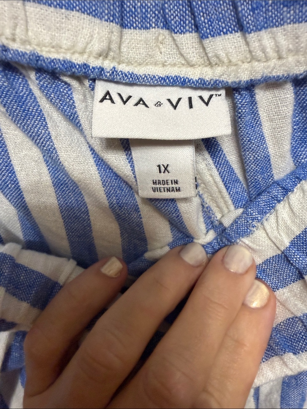 Ava & Viv 1X Blue White Striped Linen Blend Wide Leg Pants - Picture 3 of 10